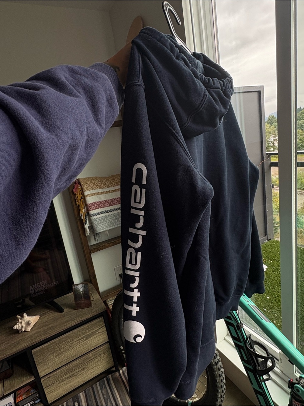 Carhartt Navy Hoodie with White Logo Print